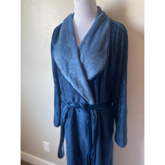 Koolaburra By UGG Womens Blue Cozy Plush Long Sleeve Tie Waist Robe- Size Large - Picture 3 of 9